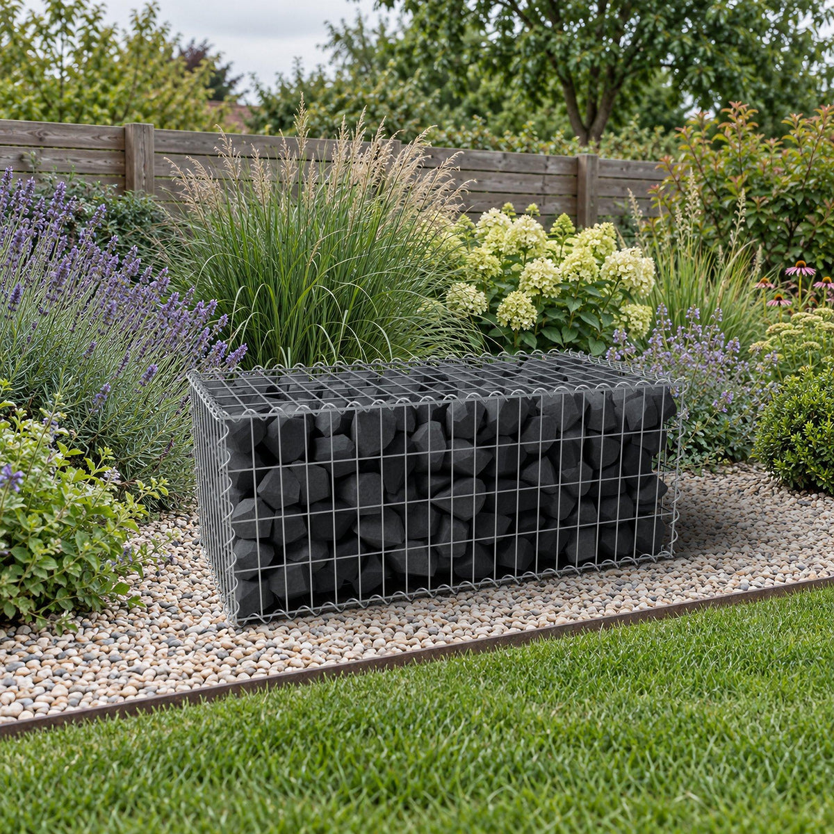 Schanskorf 100 cm x 40 cm x 50 cm (L x H x D), maaswijdte 5 cm x 10 cm, spiraalvormig