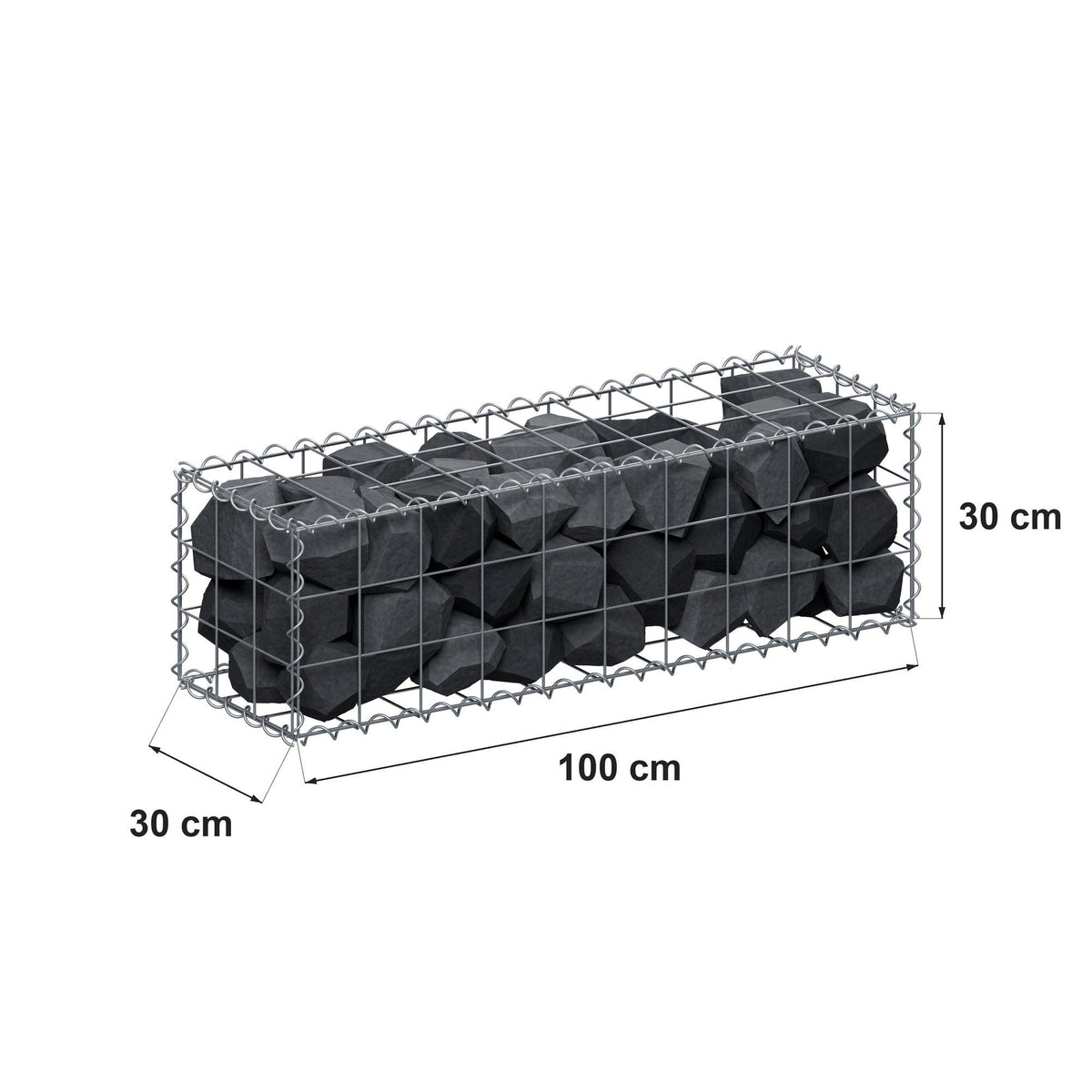 Gabião 100 cm x 30 cm x 30 cm (C x A x P), malhagem 10 cm x 10 cm, espiral