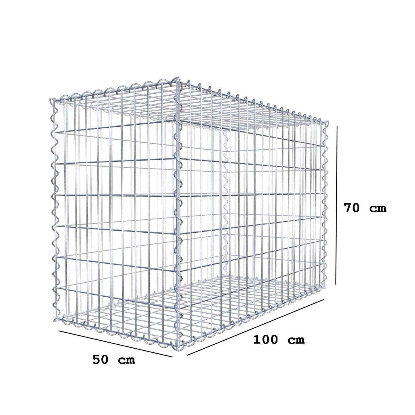 Schanskorf 100 cm x 70 cm x 50 cm (L x H x D), maaswijdte 5 cm x 10 cm, spiraalvormig