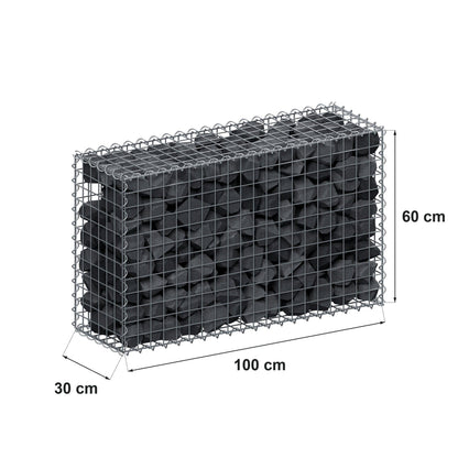 Gabião 100 cm x 60 cm x 30 cm (C x A x P), malhagem 5 cm x 5 cm, espiral