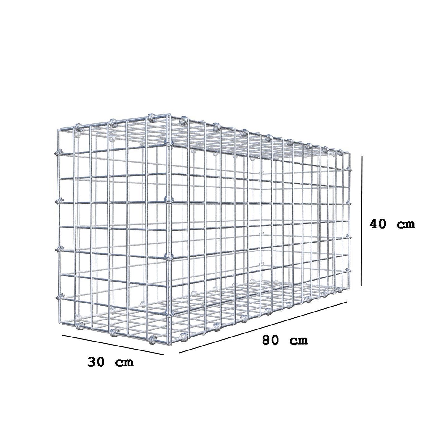 Gabião 80 cm x 40 cm x 30 cm (C x A x P), malhagem 5 x 5 cm, anel espiral