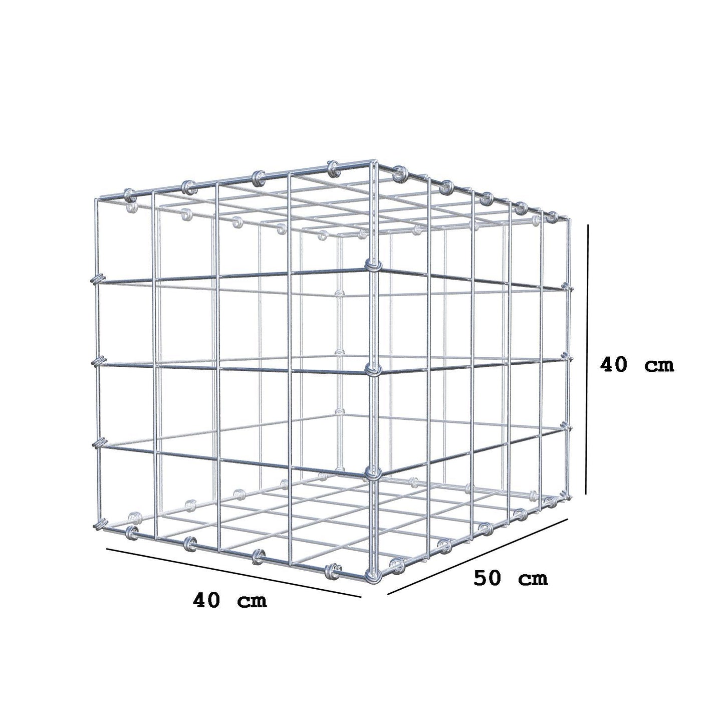 Gabião 50 cm x 40 cm x 40 cm (C x A x P), malhagem 10 x 10 cm, anel espiral