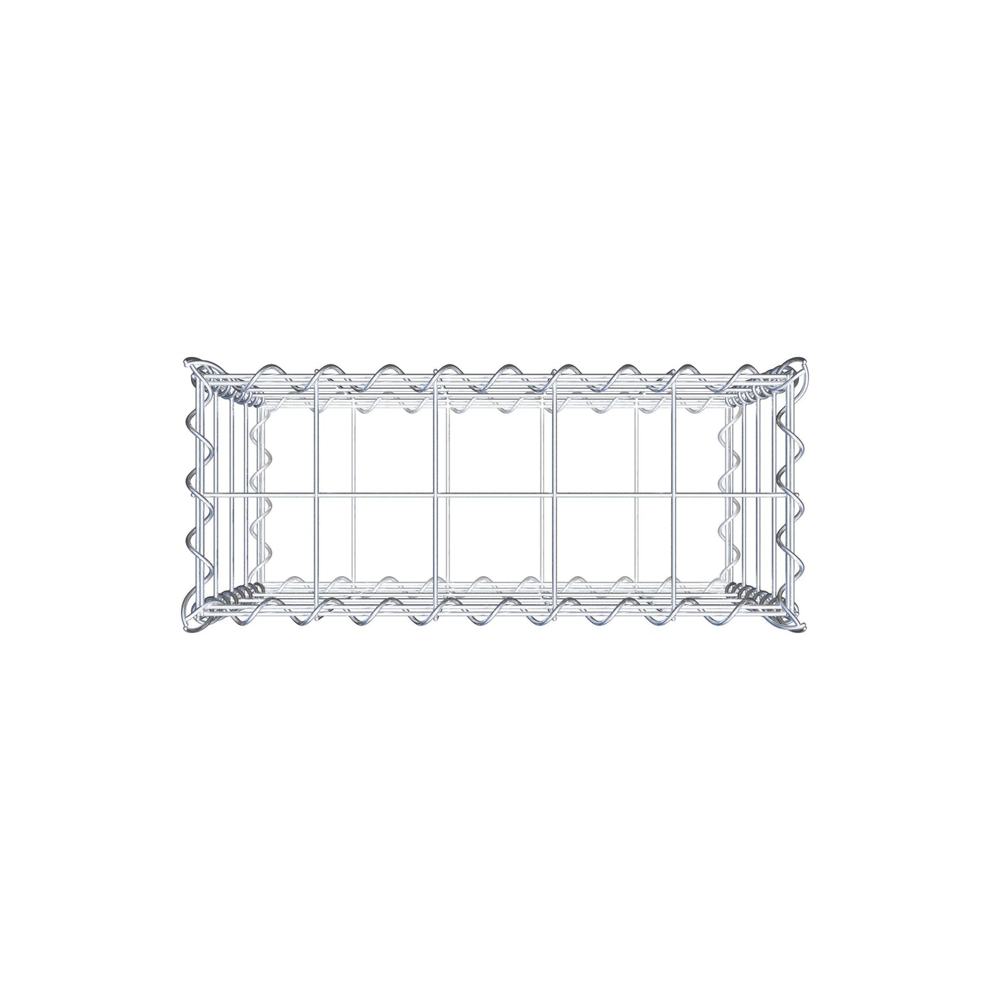 Schanskorf 50 cm x 40 cm x 20 cm (L x H x D), maaswijdte 10 cm x 10 cm, spiraalvormig