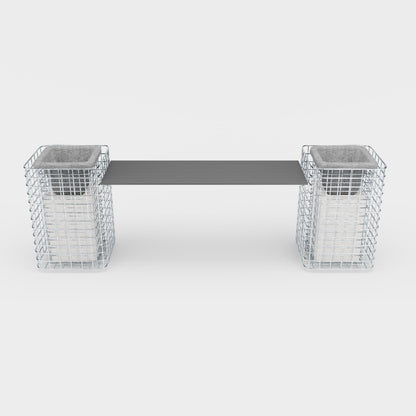 Havebænk med 2 blomstersøjler - 200 x 62 x 42 (L x H x D) MW 5 x 5 cm varmgalvaniseret, med genbrugsdæksel i antracit