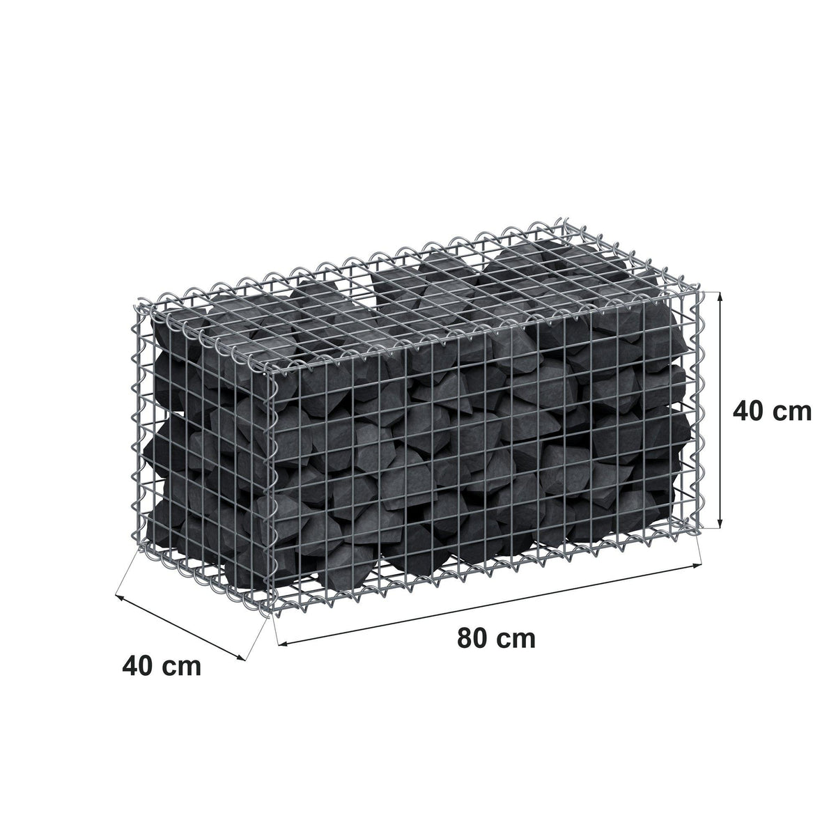 Gabião 80 cm x 40 cm x 40 cm (C x A x P), malhagem 5 cm x 5 cm, espiral