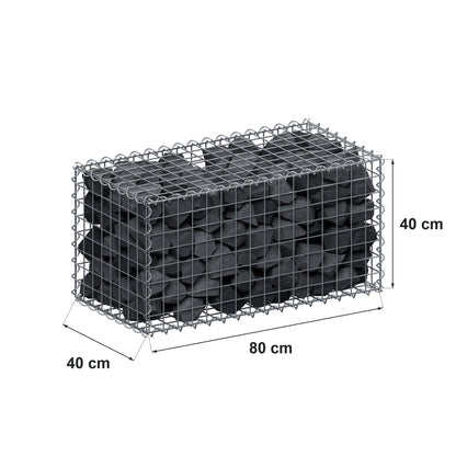 Gabião 80 cm x 40 cm x 40 cm (C x A x P), malhagem 5 cm x 5 cm, espiral