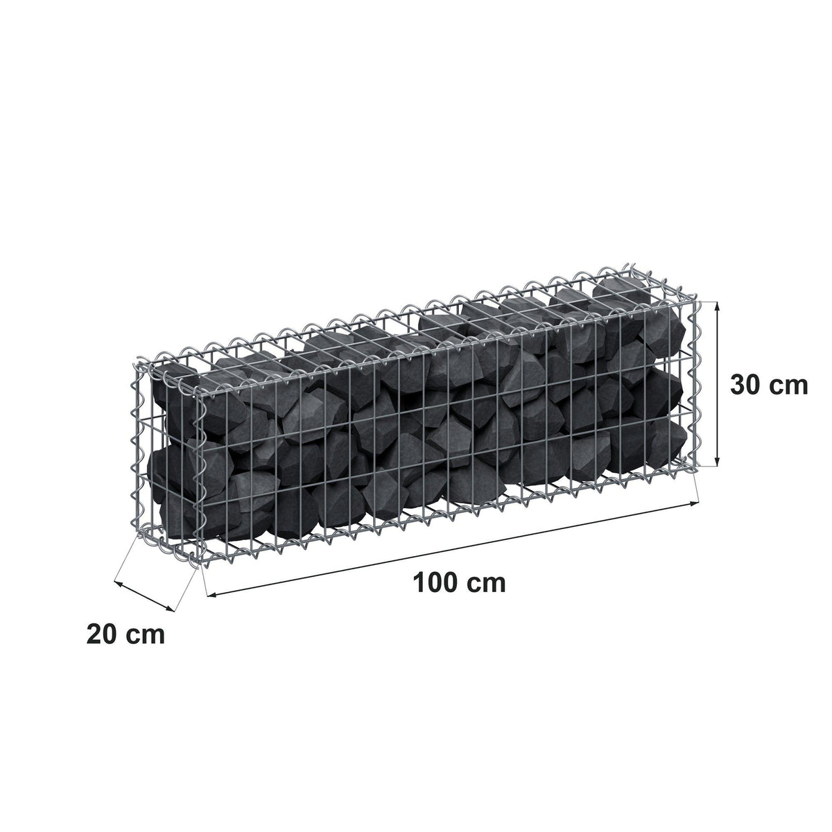 Gabbione 100 cm x 30 cm x 20 cm (L x H x P), maglia 5 cm x 10 cm, spirale