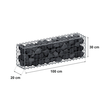 Gabbione 100 cm x 30 cm x 20 cm (L x H x P), maglia 5 cm x 10 cm, spirale