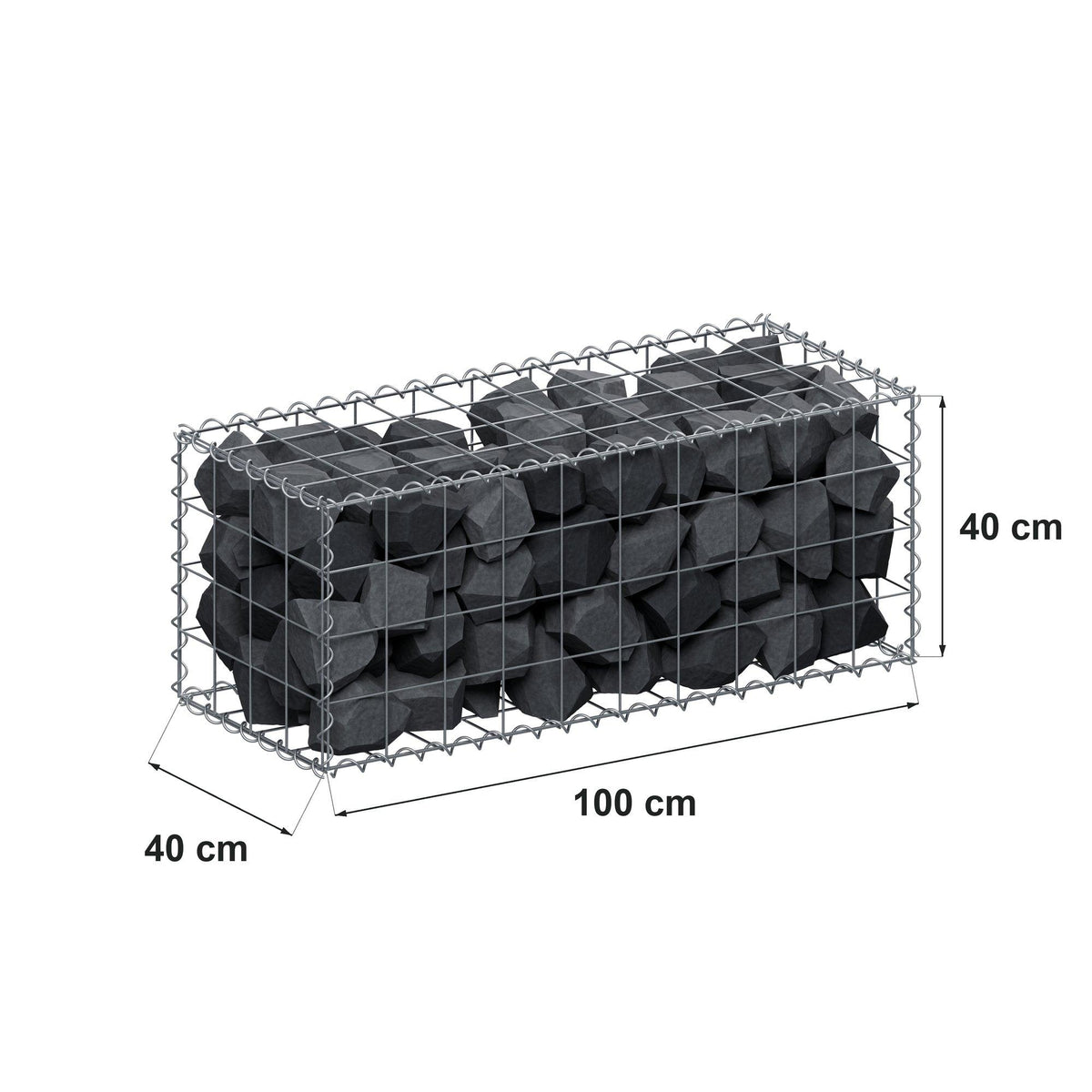 Gabião 100 cm x 40 cm x 40 cm (C x A x P), malhagem 10 cm x 10 cm, espiral