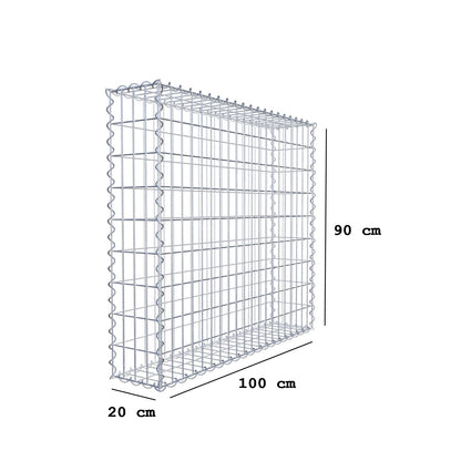 Gabbione 100 cm x 90 cm x 20 cm (L x H x P), maglia 5 cm x 10 cm, spirale