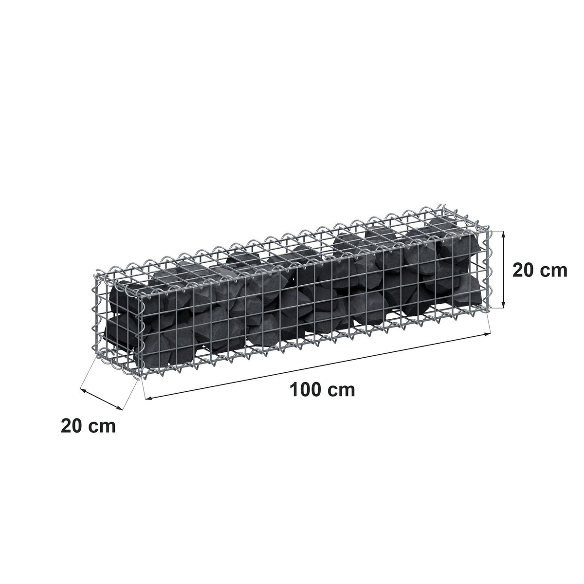 Gabione 100 cm x 20 cm x 20 cm (L x H x T), Maschenweite 5 cm x 5 cm, Spirale