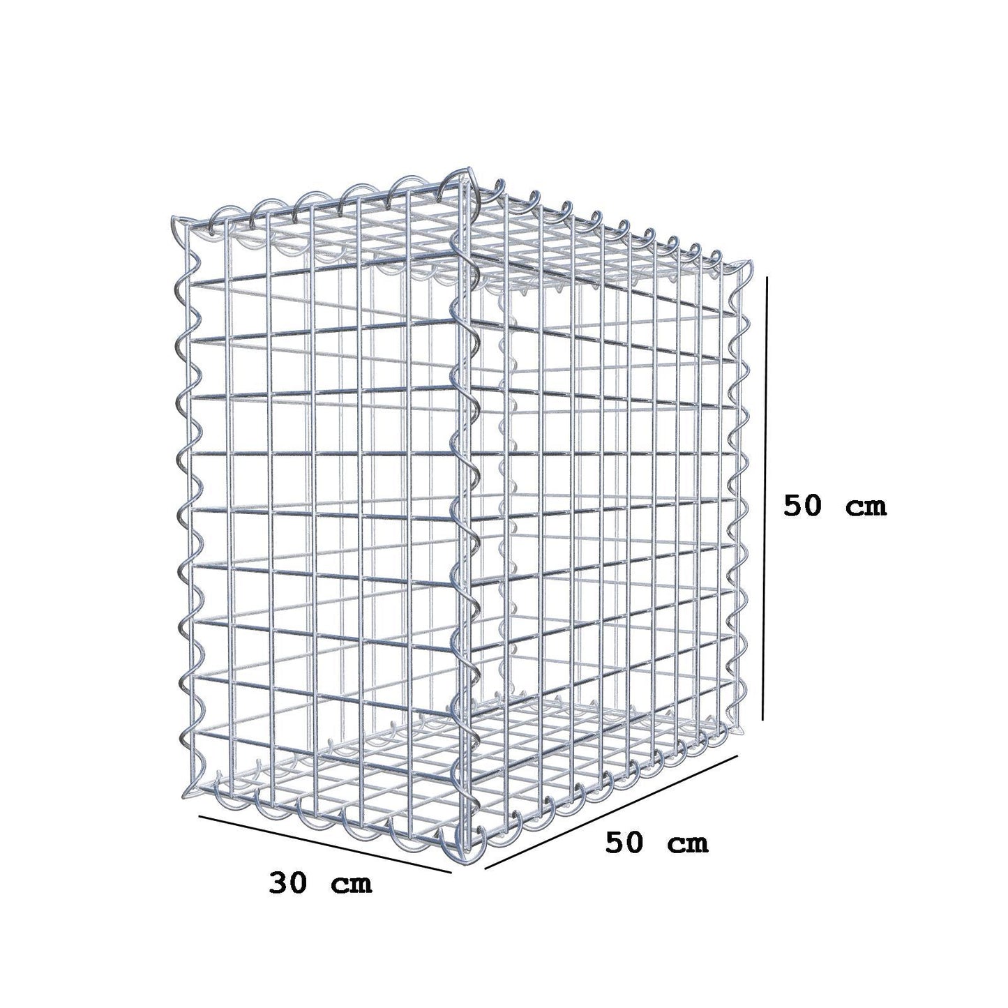 Gabione 50 cm x 50 cm x 30 cm (L x H x T), Maschenweite 5 cm x 5 cm, Spirale
