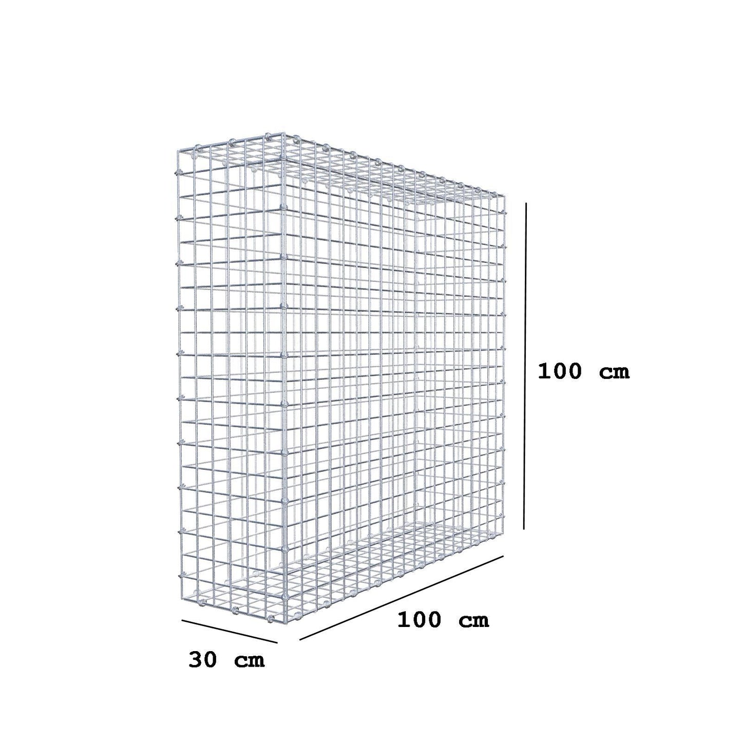 Gabião 100 cm x 100 cm x 30 cm (C x A x P), malhagem 5 x 5 cm, anel espiral