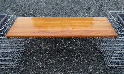 Gabion bench with 3 flower columns - teak, 205 cm long x 60 cm high x 37 cm deep, hot-dip galvanized, MW 5 x 5 cm