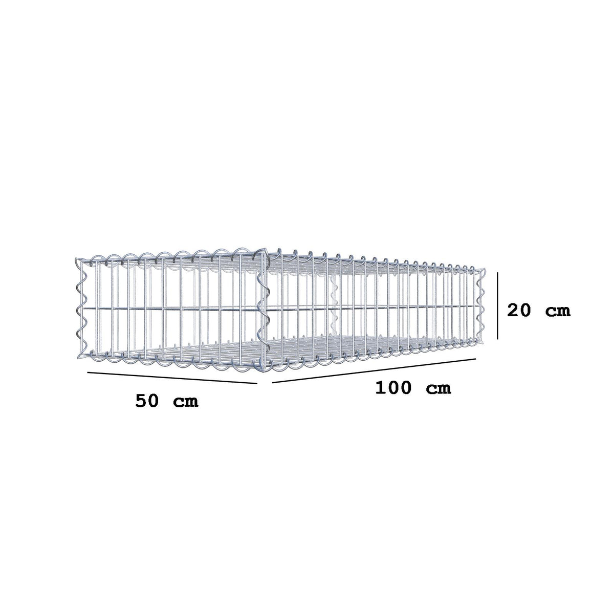 Gabion 100 cm x 20 cm x 50 cm (L x H x P), mailles 5 cm x 10 cm, spirale