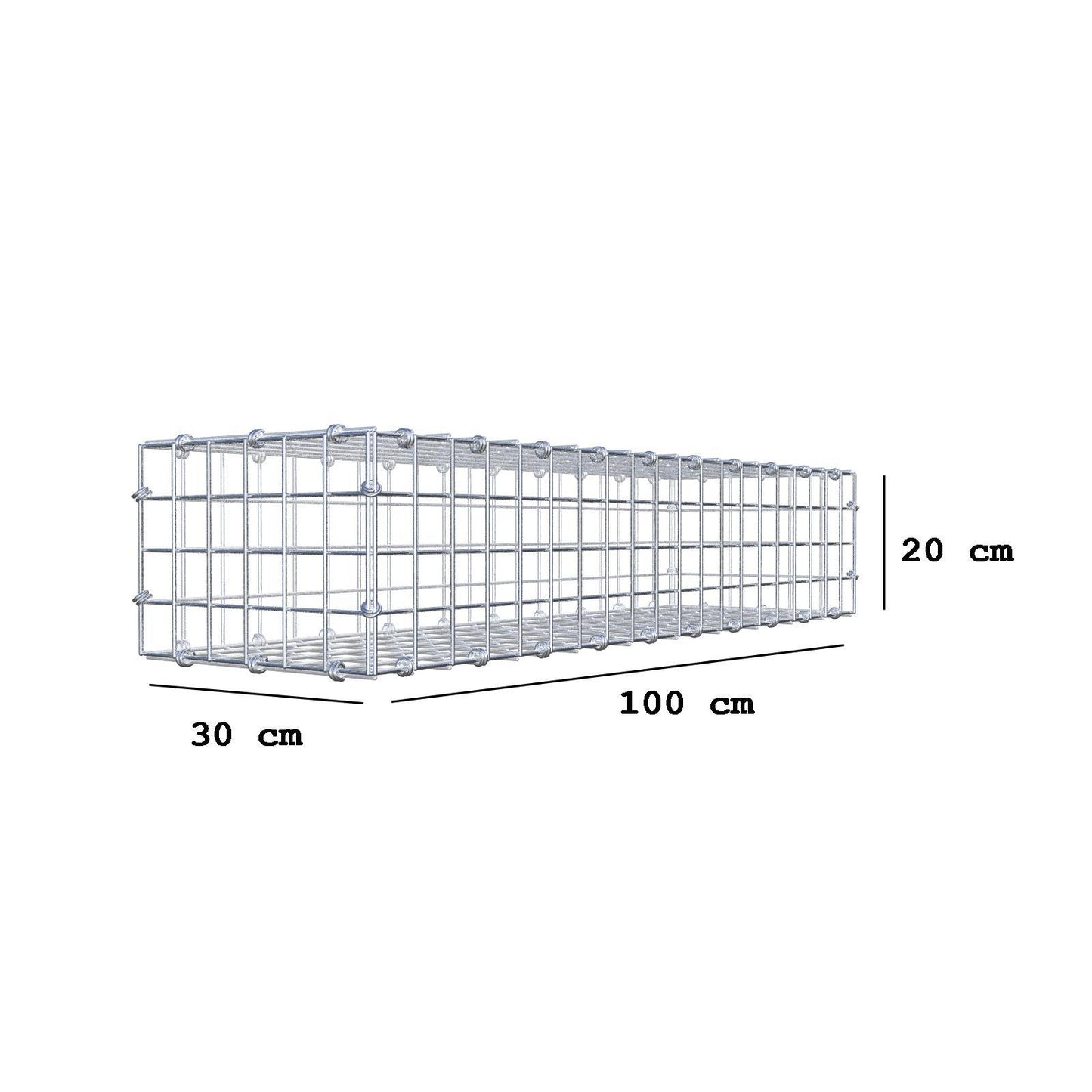 Gabião 100 cm x 20 cm x 30 cm (C x A x P), malhagem 5 x 5 cm, anel espiral