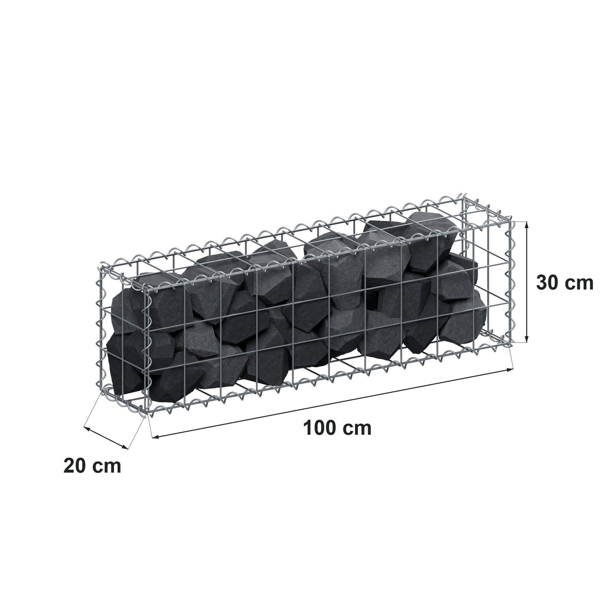 Gabion 100 cm x 30 cm x 20 cm (L x H x P), mailles 10 cm x 10 cm, spirale