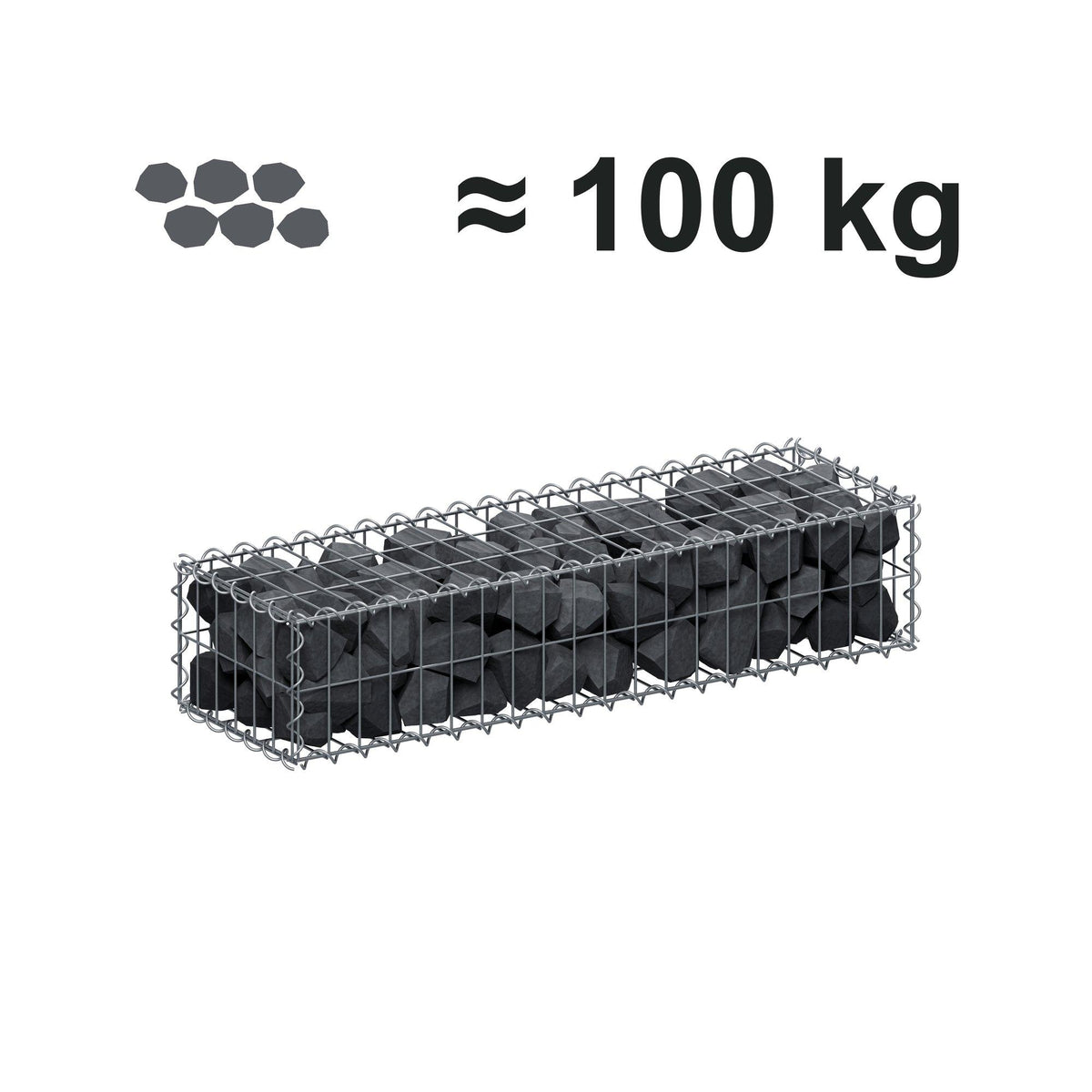 Gabione 100 cm x 20 cm x 30 cm (L x H x T), Maschenweite 5 cm x 10 cm, Spirale