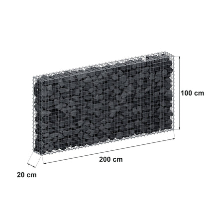 Gabião 200 cm x 100 cm x 20 cm (C x A x P), malhagem 5 cm x 5 cm, espiral