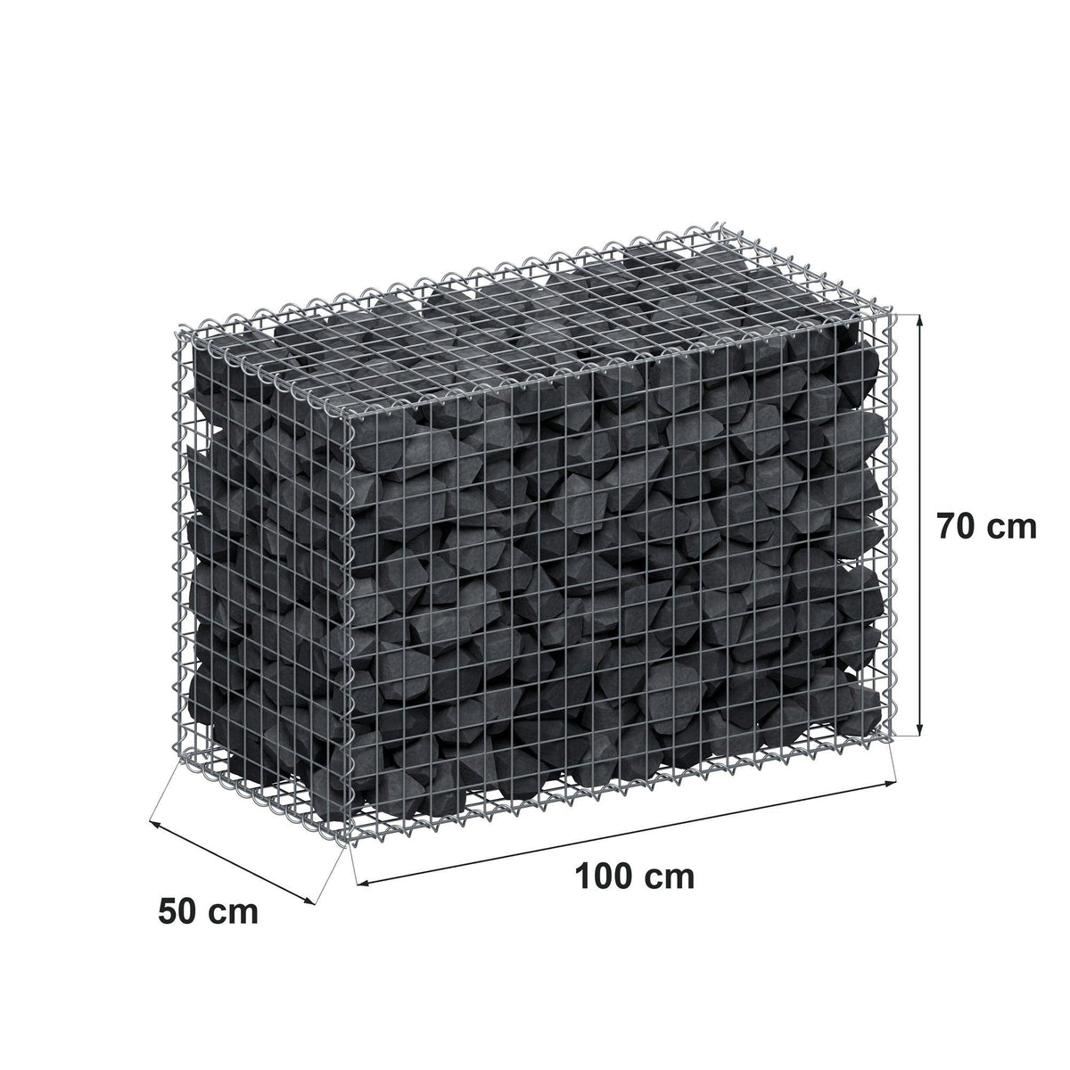 Gabion 100 cm x 70 cm x 50 cm (L x H x D), mesh size 5 cm x 5 cm, spiral