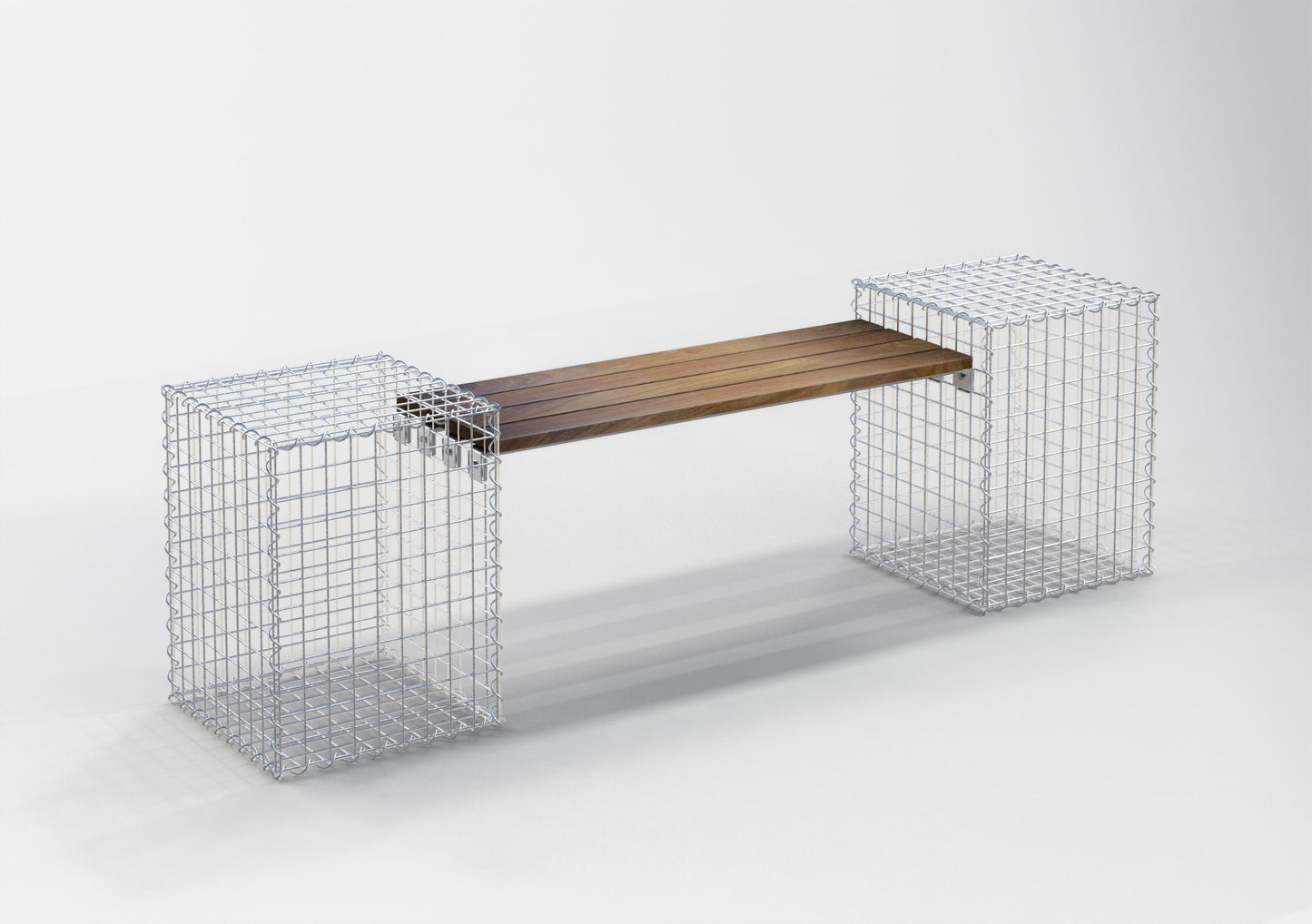 Banco de jardín con 2 gaviones - Madera de cumarú, 200 cm de largo x 60 cm de alto x 37 cm de profundidad, galvanizado, MW 5 x 5 cm