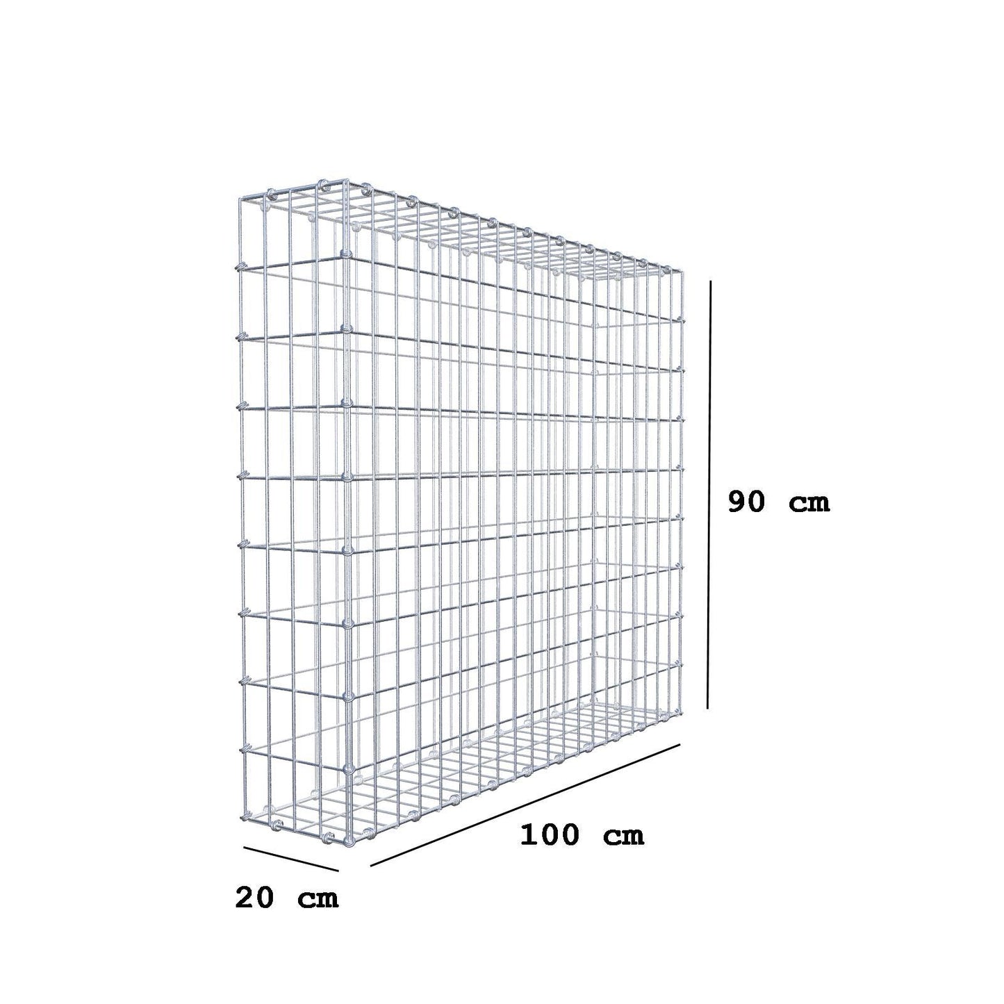 Gabião 100 cm x 90 cm x 20 cm (C x A x P), malhagem 5 x 10 cm, anel espiral