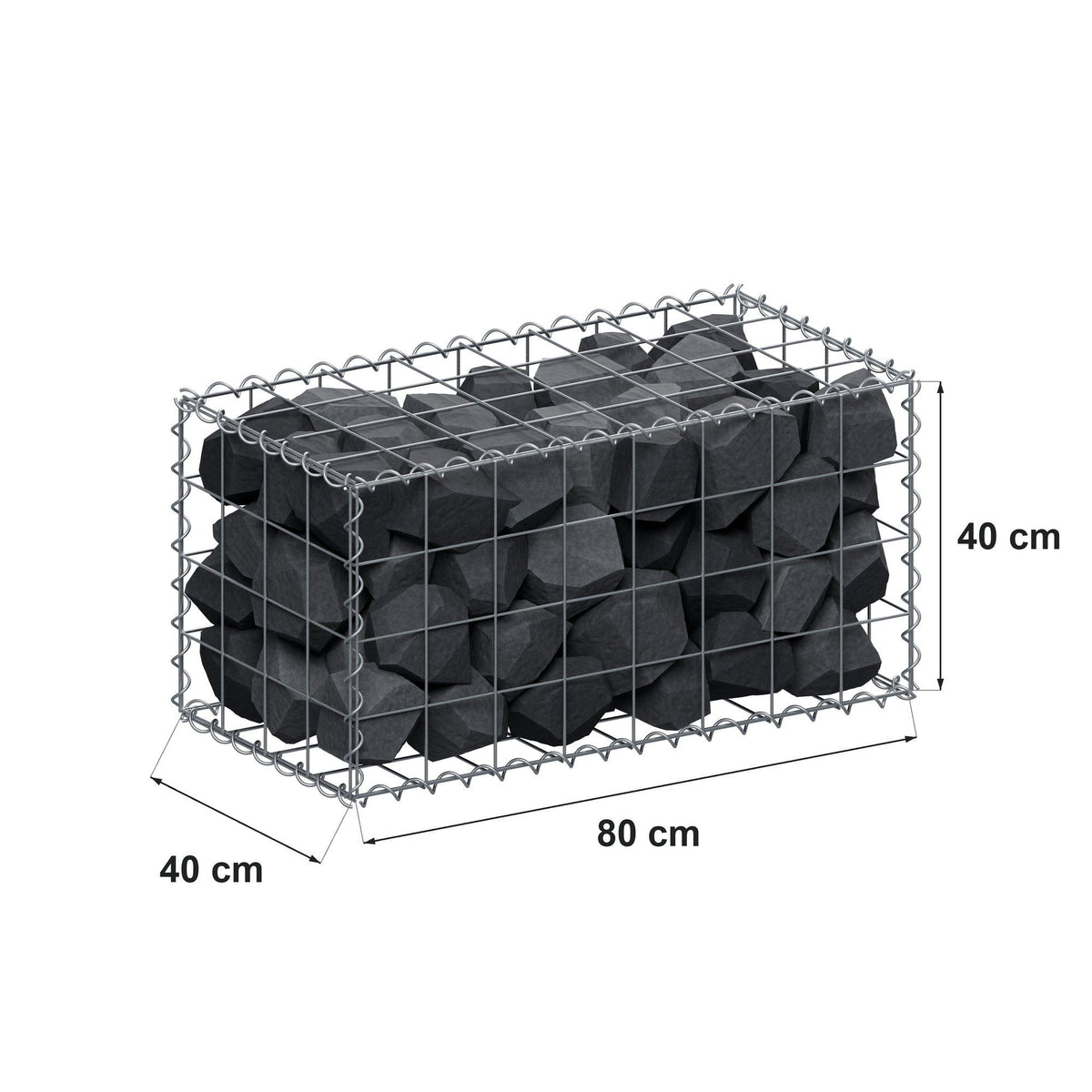Gabião 80 cm x 40 cm x 40 cm (C x A x P), malhagem 10 cm x 10 cm, espiral