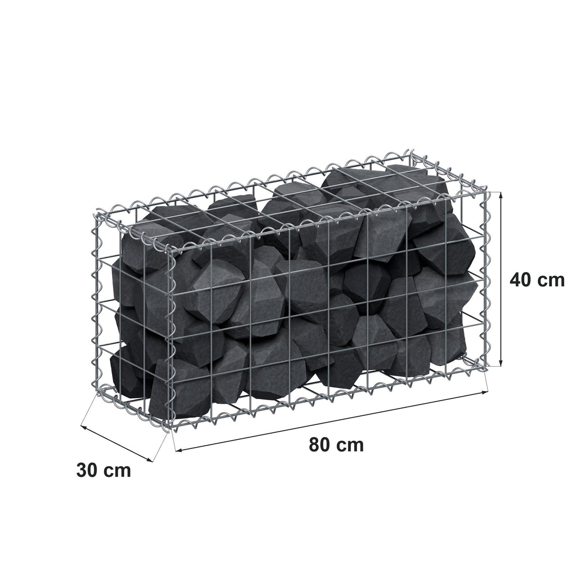 Gabião 80 cm x 40 cm x 30 cm (C x A x P), malhagem 10 cm x 10 cm, espiral