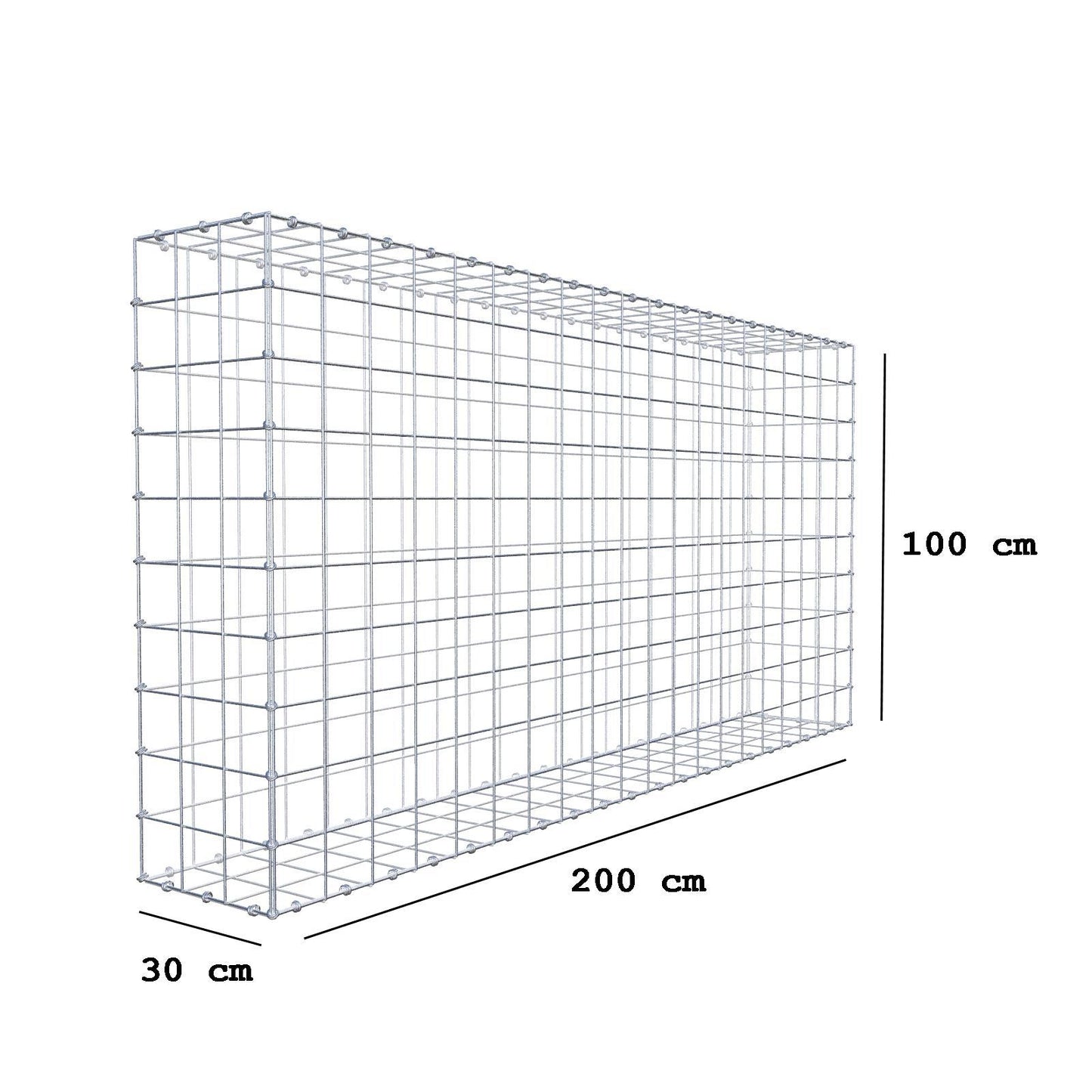 Gabione 200 cm x 100 cm x 30 cm (L x H x T), Maschenweite 10 x 10 cm, Spiralring