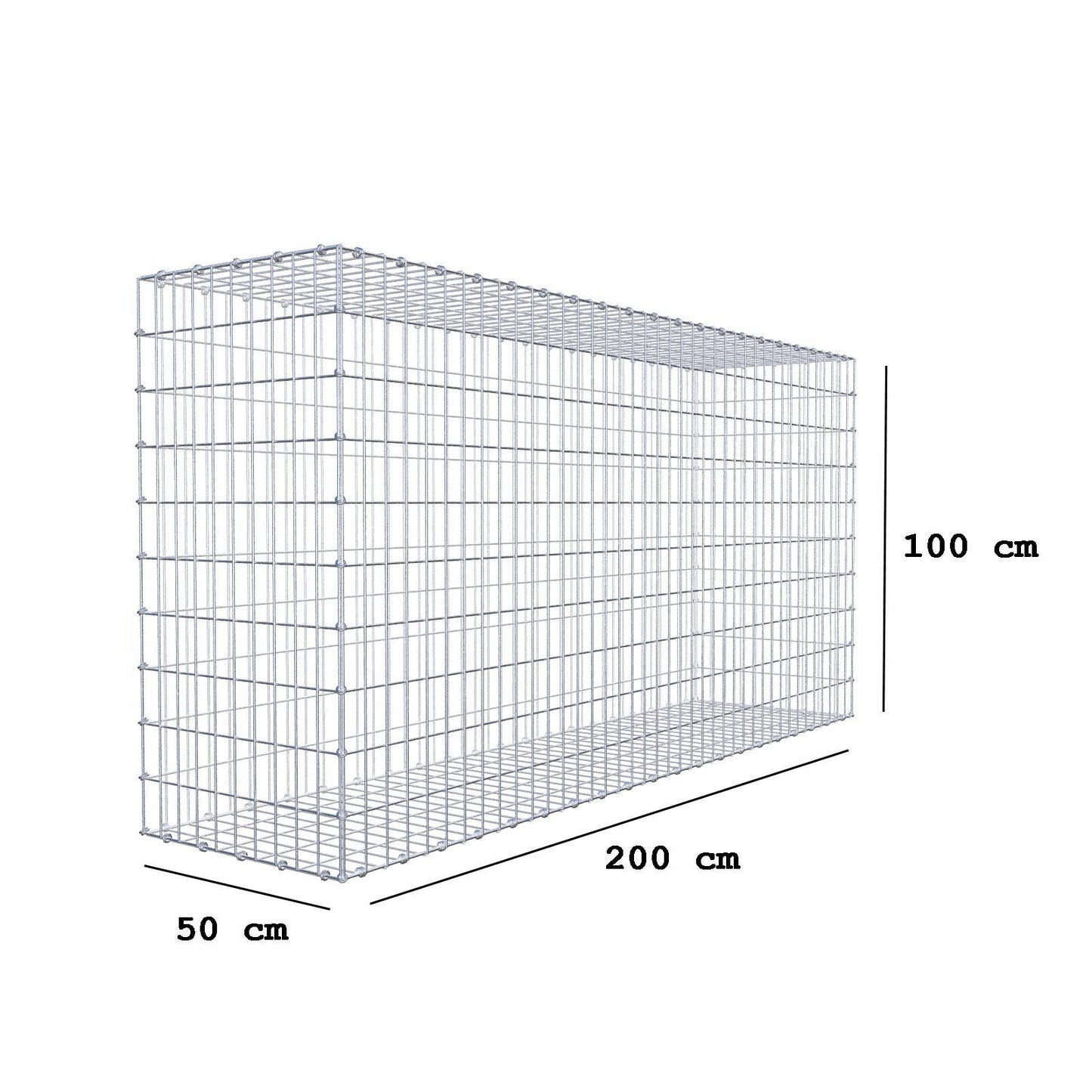 Gabião 200 cm x 100 cm x 50 cm (C x A x P), malhagem 5 x 10 cm, anel espiral