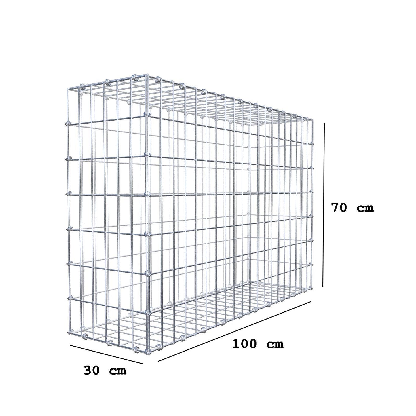 Gabião 100 cm x 70 cm x 30 cm (C x A x P), malhagem 5 x 10 cm, anel espiral