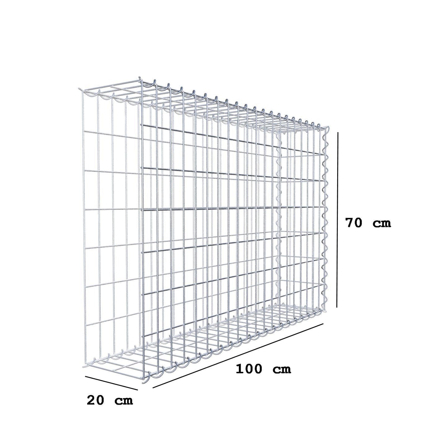 Gabião tipo 2 100 cm x 70 cm x 20 cm (C x A x P), malhagem 5 cm x 10 cm, espiral