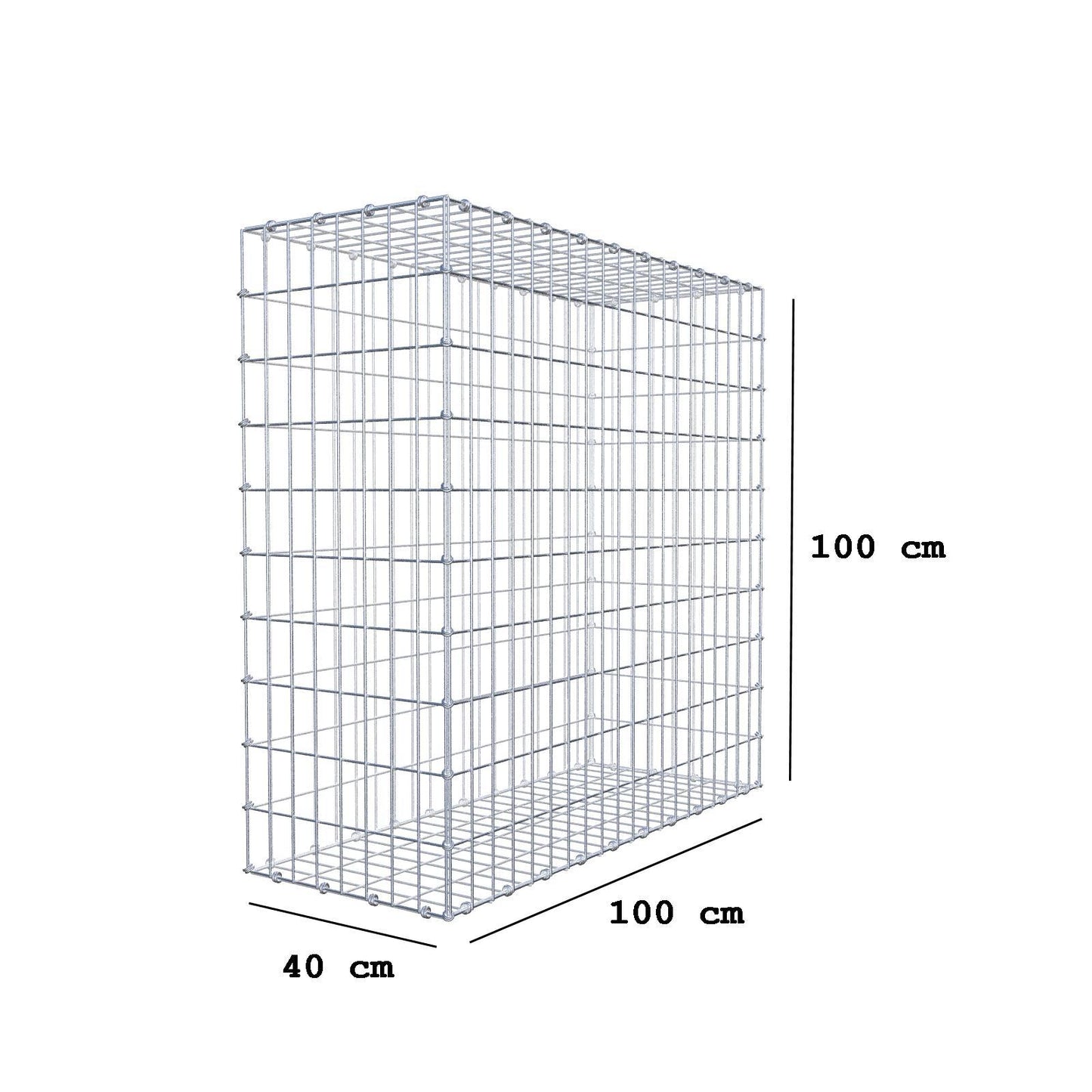 Gabião 100 cm x 100 cm x 40 cm (C x A x P), malhagem 5 x 10 cm, anel espiral