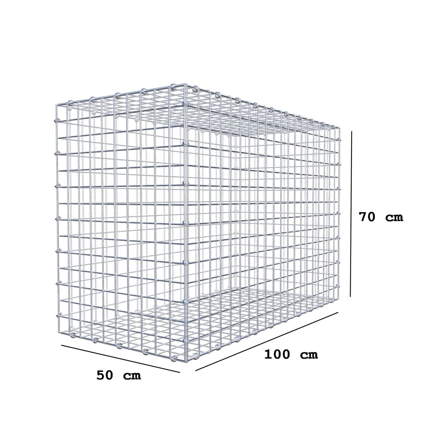 Gabião 100 cm x 70 cm x 50 cm (C x A x P), malhagem 5 x 5 cm, anel espiral