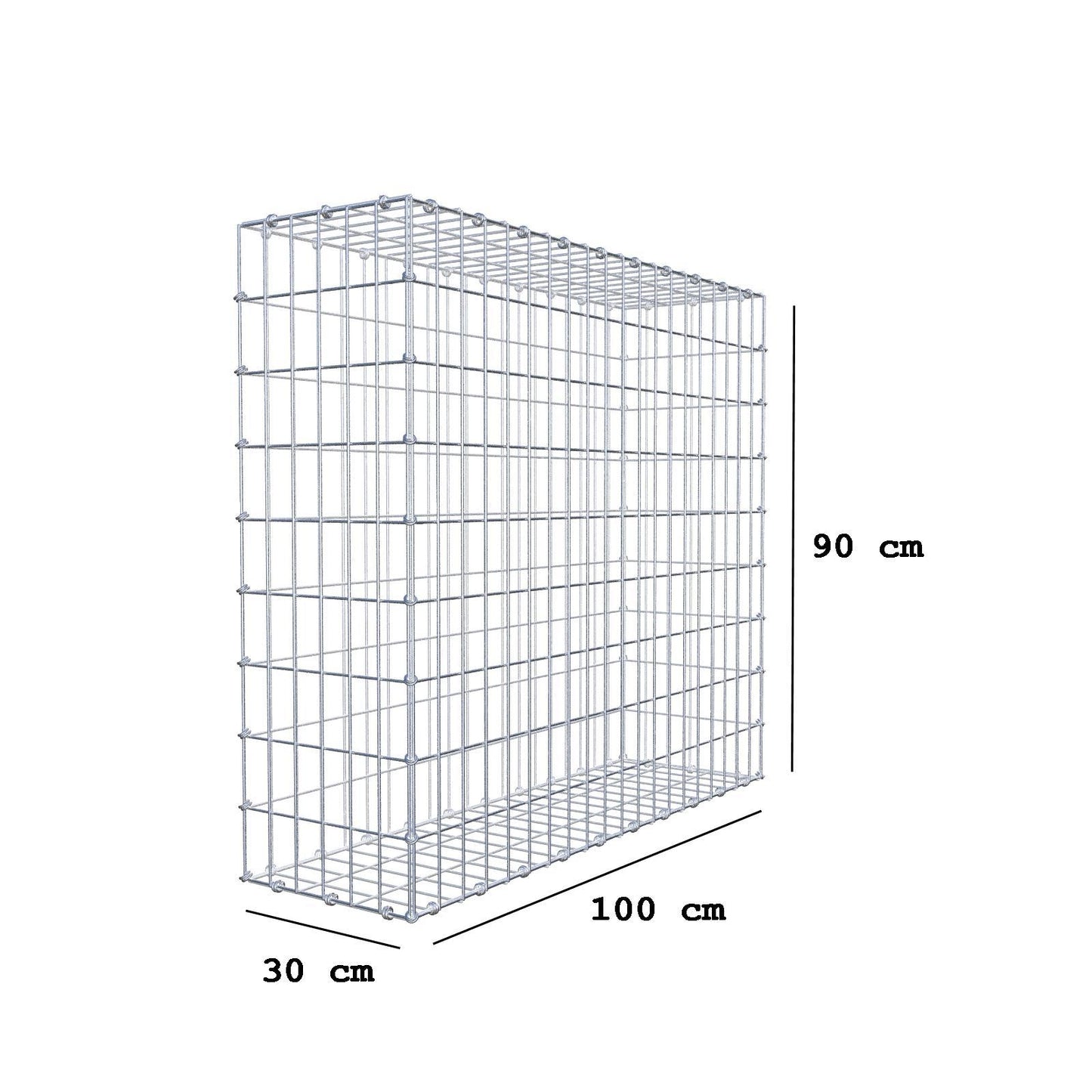 Gabião 100 cm x 90 cm x 30 cm (C x A x P), malhagem 5 x 10 cm, anel espiral