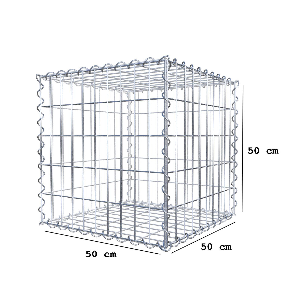 Gabbione 50 cm x 50 cm x 50 cm (L x H x P), maglia 5 cm x 10 cm, spirale