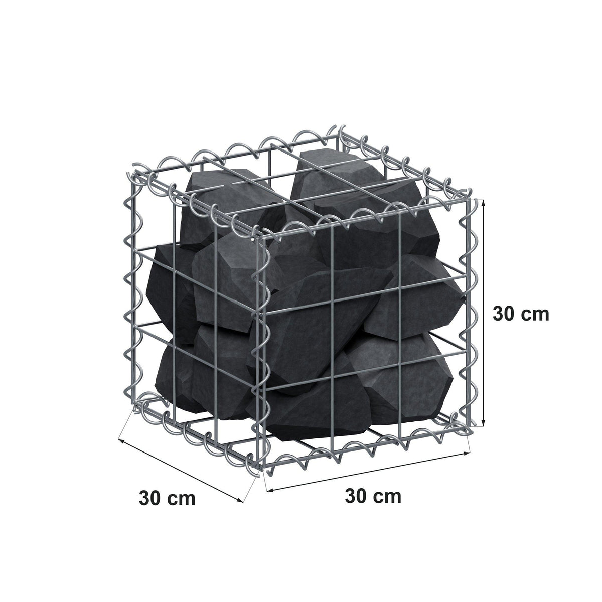 Gabion 30 cm x 30 cm x 30 cm (L x H x D), maskestørrelse 10 cm x 10 cm, spiral