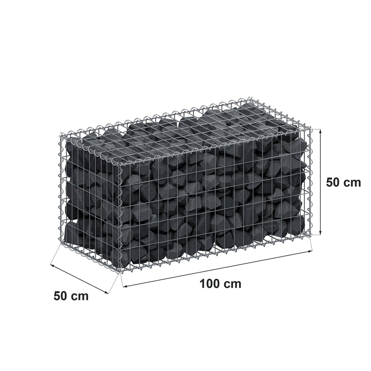 Gabione 100 cm x 50 cm x 50 cm (L x H x T), Maschenweite 5 cm x 10 cm, Spirale