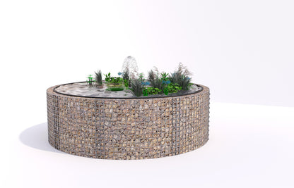 Estanque elevado de gaviones, redondo, diámetro exterior 262 cm, altura 80 cm, malla 5 x 5 cm, espesor de pared 15 cm