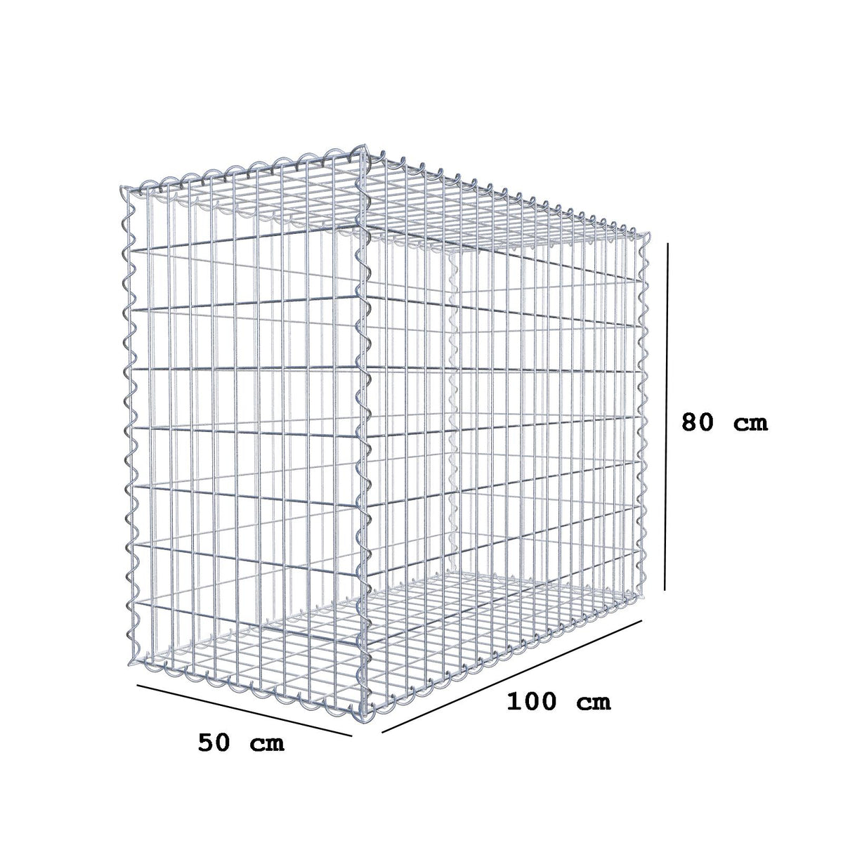 Gabbione 100 cm x 80 cm x 50 cm (L x H x P), maglia 5 cm x 10 cm, spirale