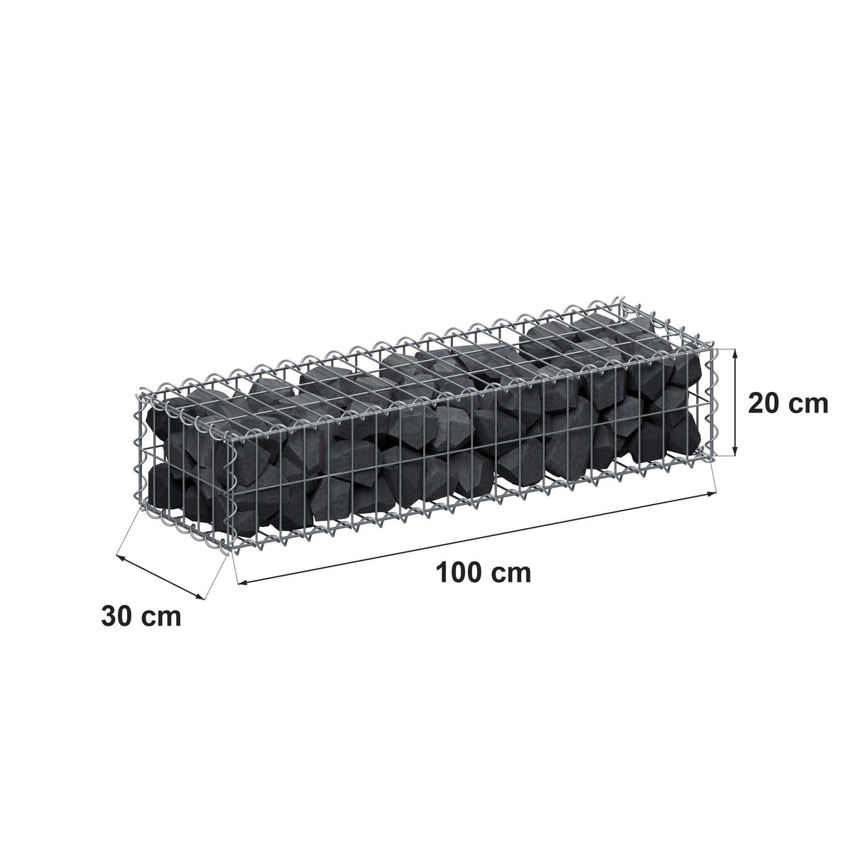 Gabione 100 cm x 20 cm x 30 cm (L x H x T), Maschenweite 5 cm x 10 cm, Spirale