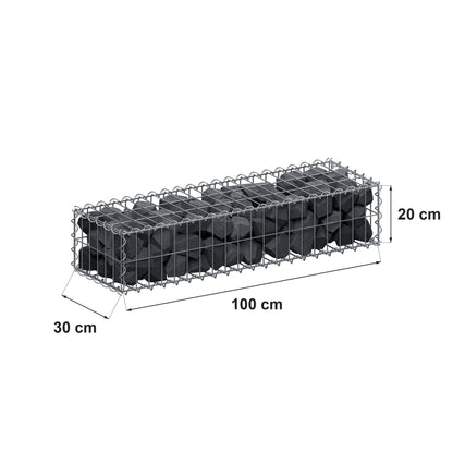 Gabione 100 cm x 20 cm x 30 cm (L x H x T), Maschenweite 5 cm x 10 cm, Spirale