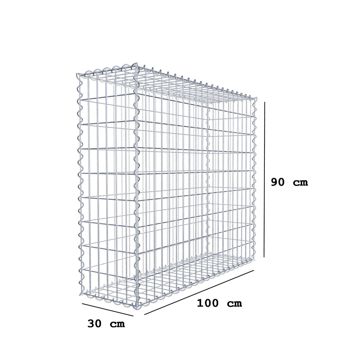 Gabion 100 cm x 90 cm x 30 cm (L x H x P), mailles 5 cm x 10 cm, spirale