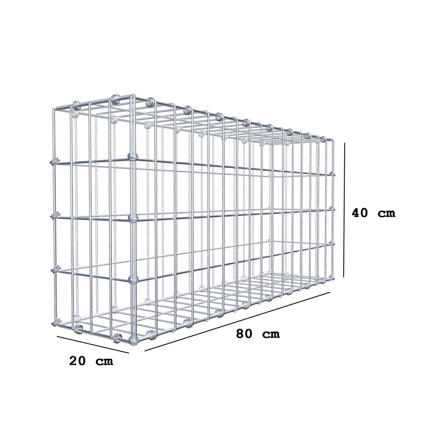 Gabione 80 cm x 40 cm x 20 cm (L x H x T), Maschenweite 5 x 10 cm, Spiralring