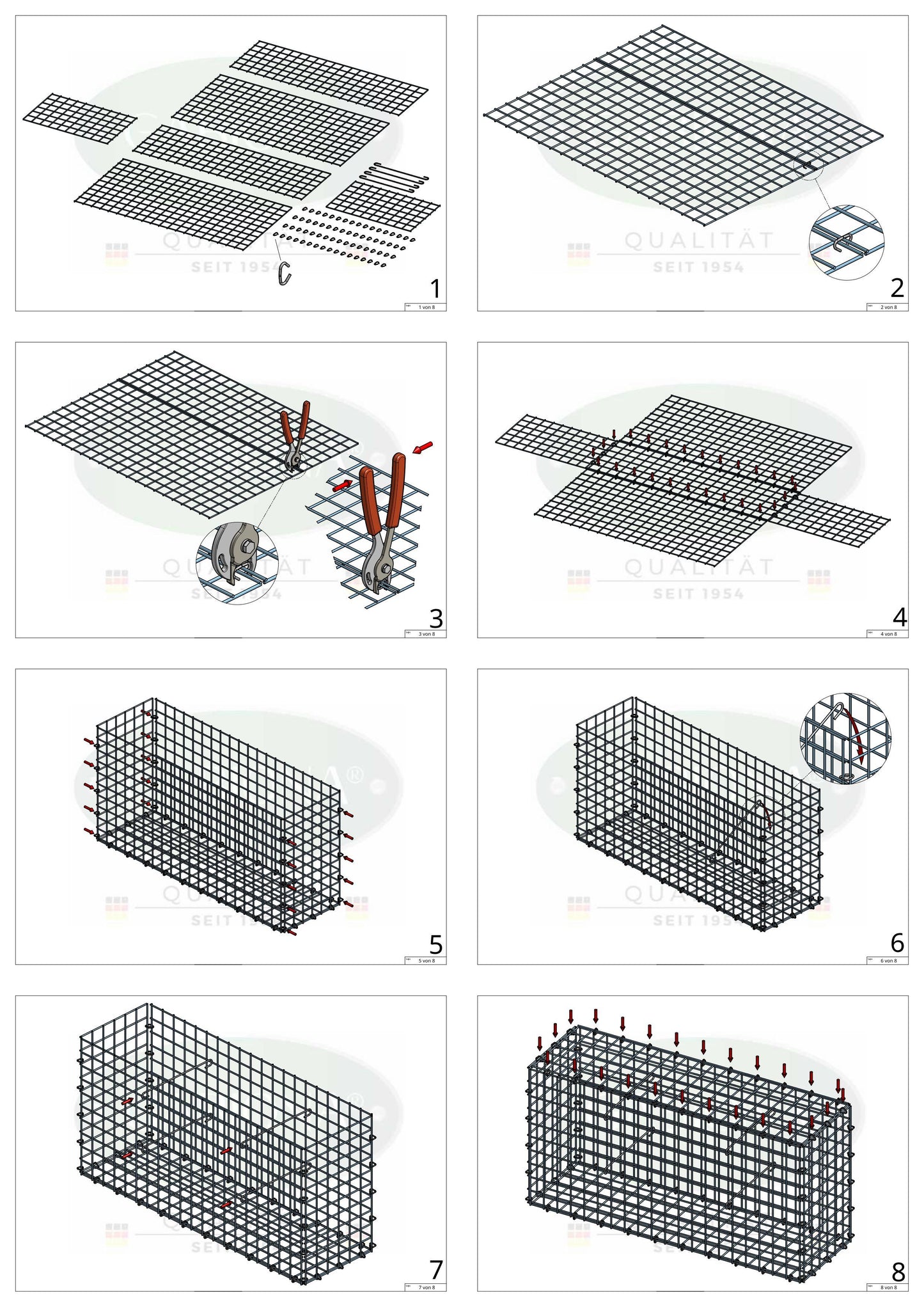 Gabião 100 cm x 100 cm x 40 cm (C x A x P), malhagem 5 cm x 5 cm, anel C