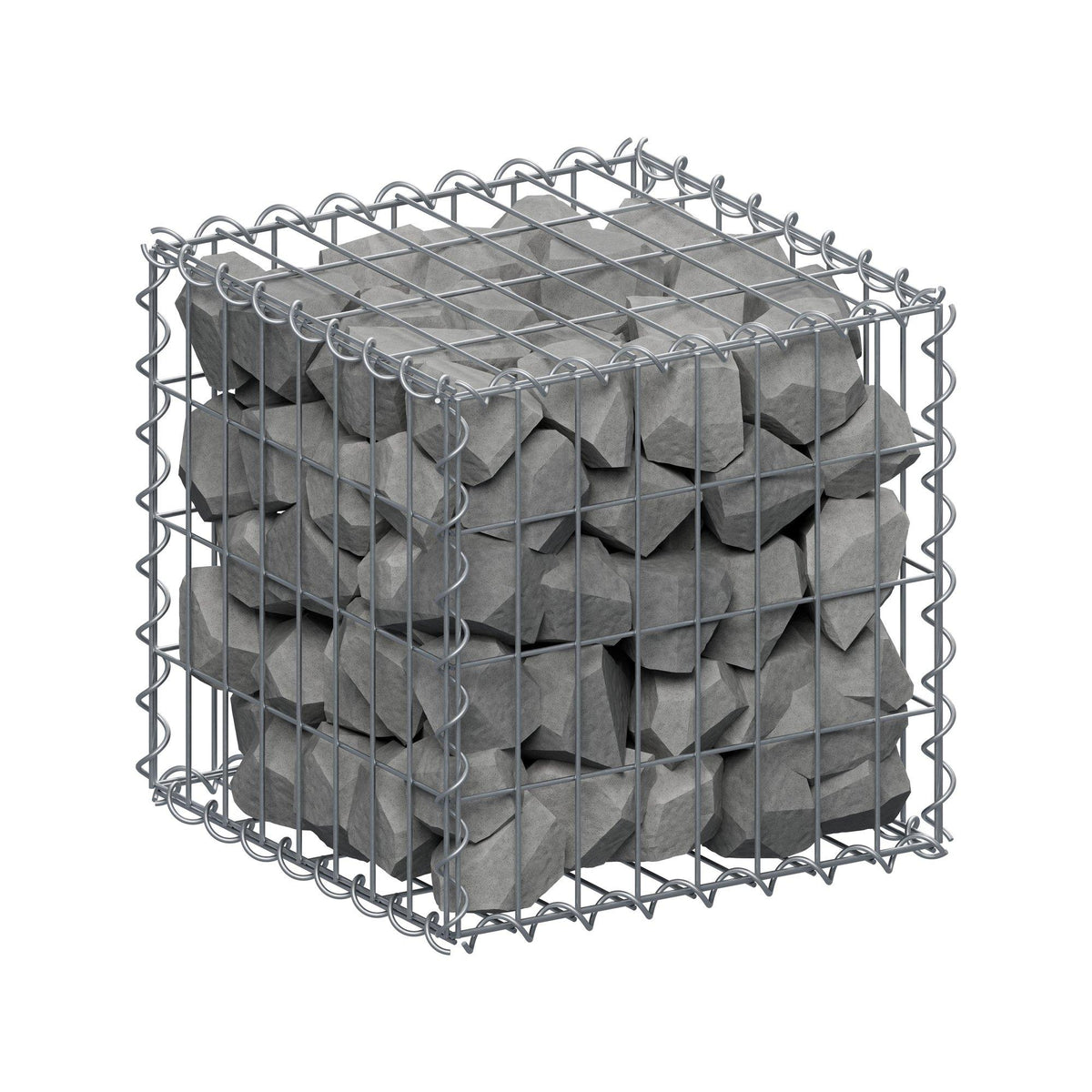 Gabião 40 cm x 40 cm x 40 cm (C x A x P), malhagem 5 cm x 10 cm, espiral