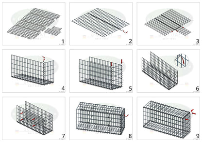 Opvokset gabion type 2 100 cm x 40 cm x 30 cm (L x H x D), maskestørrelse 5 cm x 10 cm, spiral
