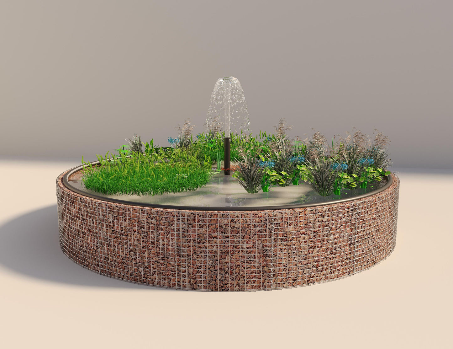 Gabionupphöjd damm, rund, ytterdiameter 442 cm, höjd 80 cm, maskstorlek 5 x 5 cm, väggtjocklek 15 cm