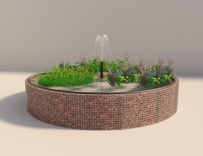 Gabionupphöjd damm, rund, ytterdiameter 442 cm, höjd 80 cm, maskstorlek 5 x 5 cm, väggtjocklek 15 cm