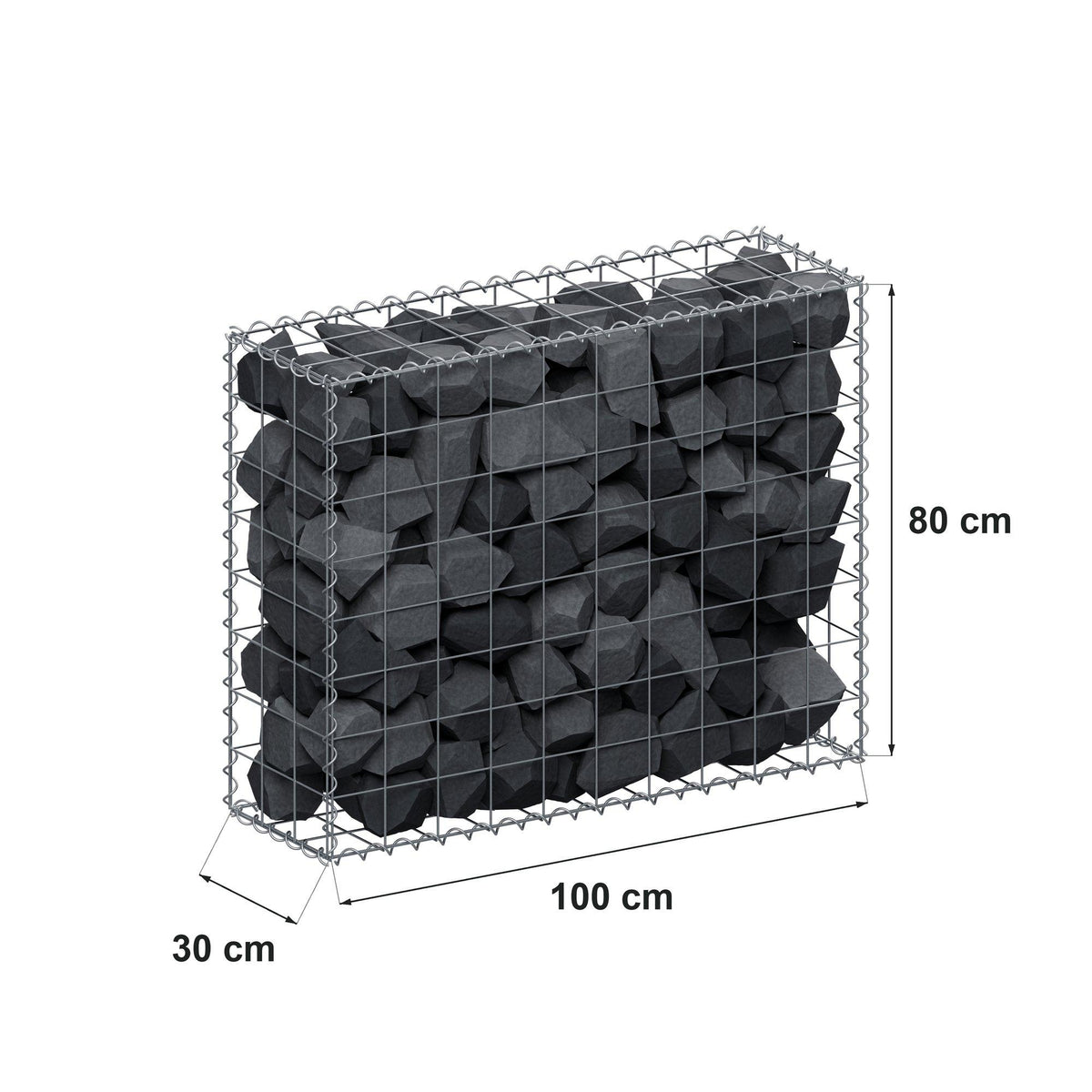 Gabione 100 cm x 80 cm x 30 cm (L x H x T), Maschenweite 10 cm x 10 cm, Spirale